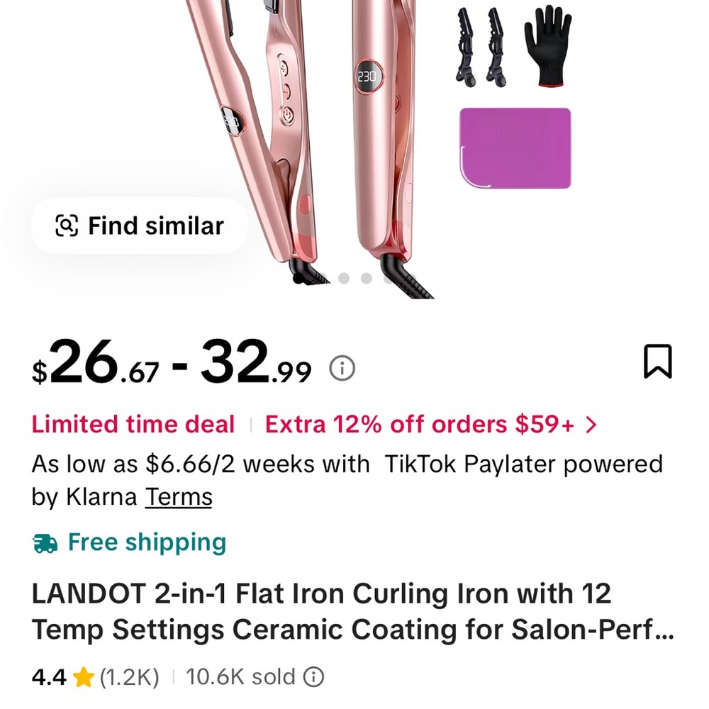 Pink 2-in-1 Flat Iron Curling Iron